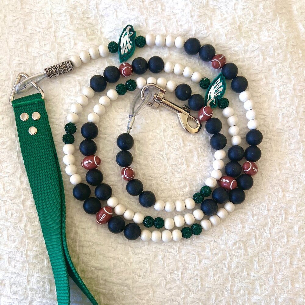 Dog Leash - Beaded - Go Birds - Philadelphia Eagles Unique - Football